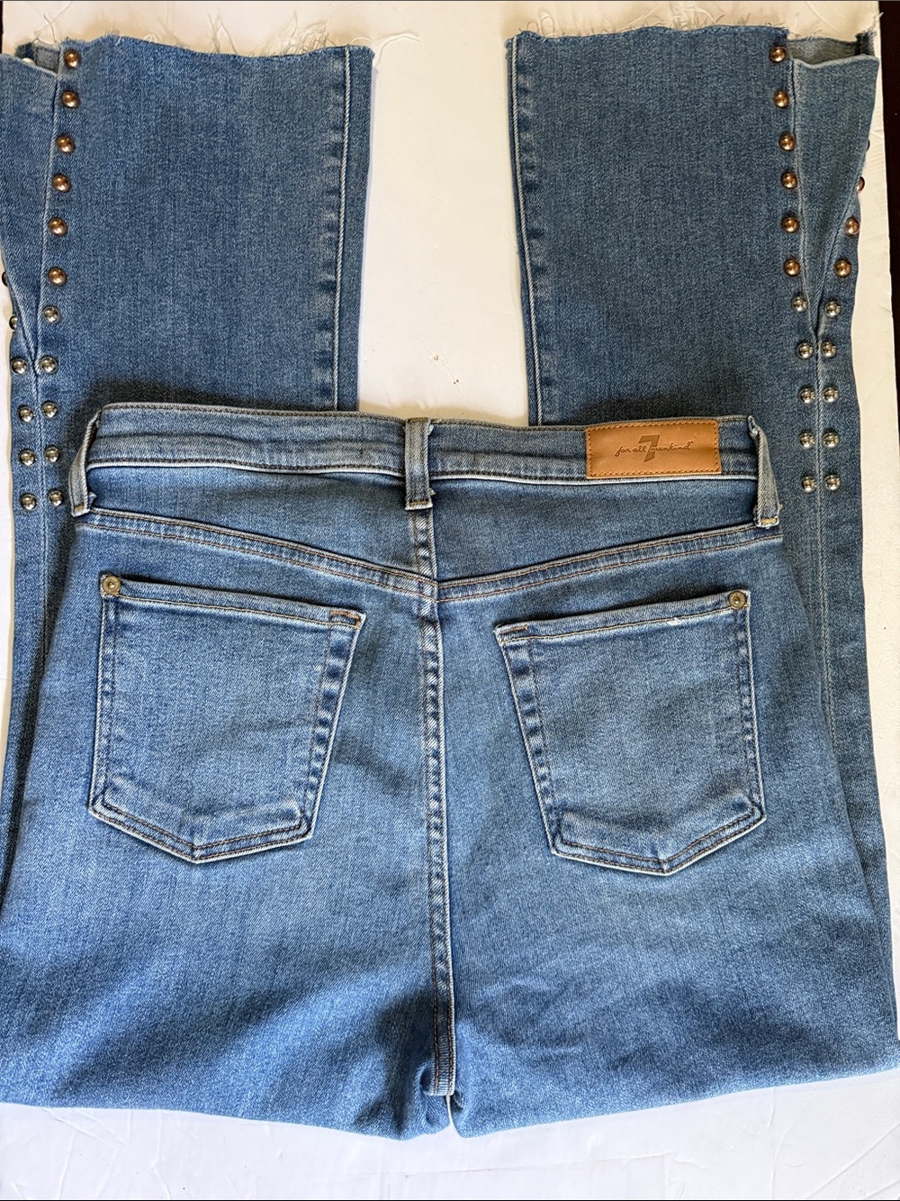 7 FOR ALL MANKIND High Waist Slim Kick Jeans Studded Size 29 Luxe Vintage - Picture 9 of 9